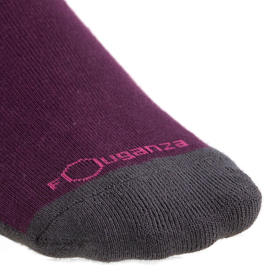 Reitsocken Grippy Damen Einzelpaar pflaume mit rosafarbenem Silikonpatch