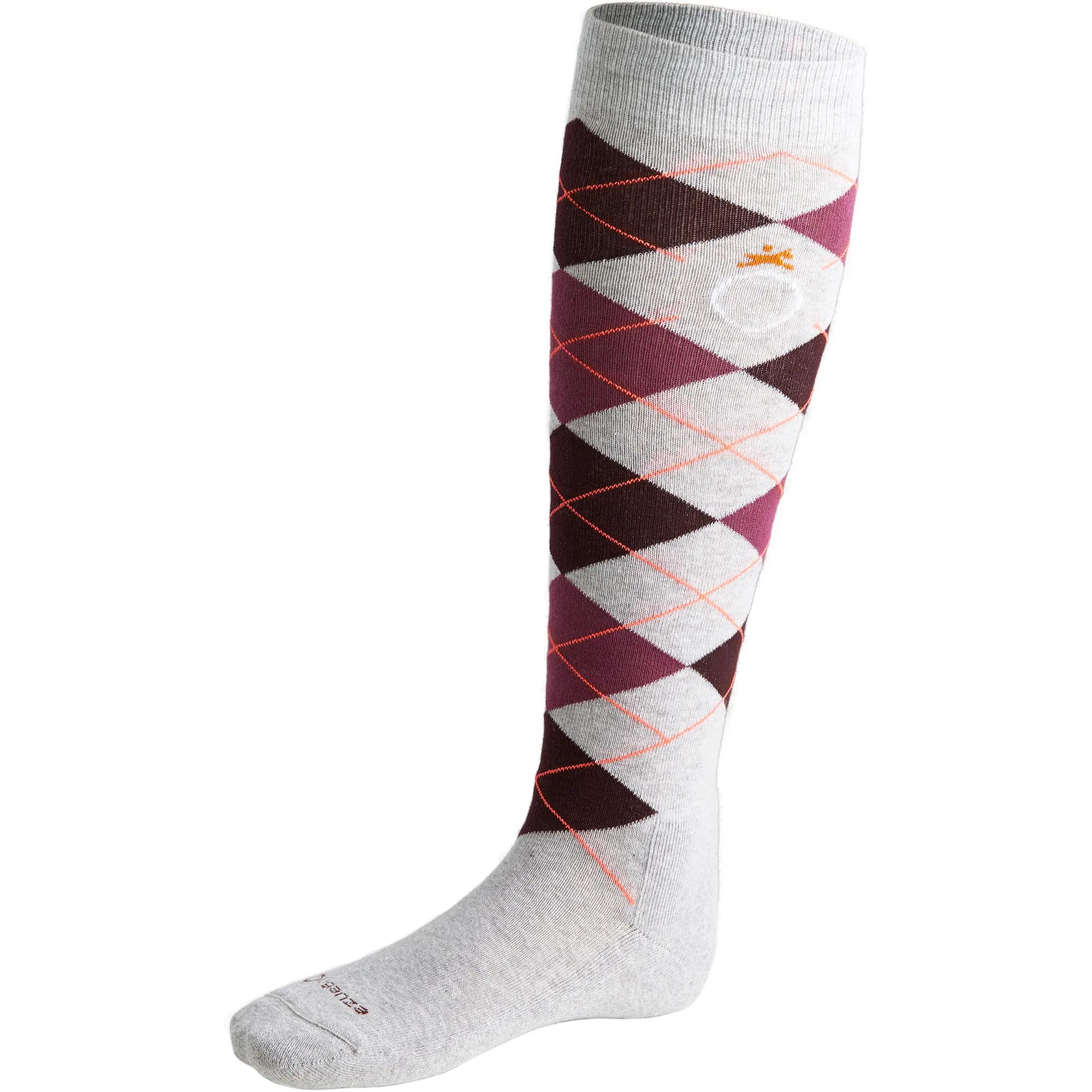 Losanges Women's Horse Riding Socks 2-Pack - Plum/Dark Grey/Mottled Grey 4/10