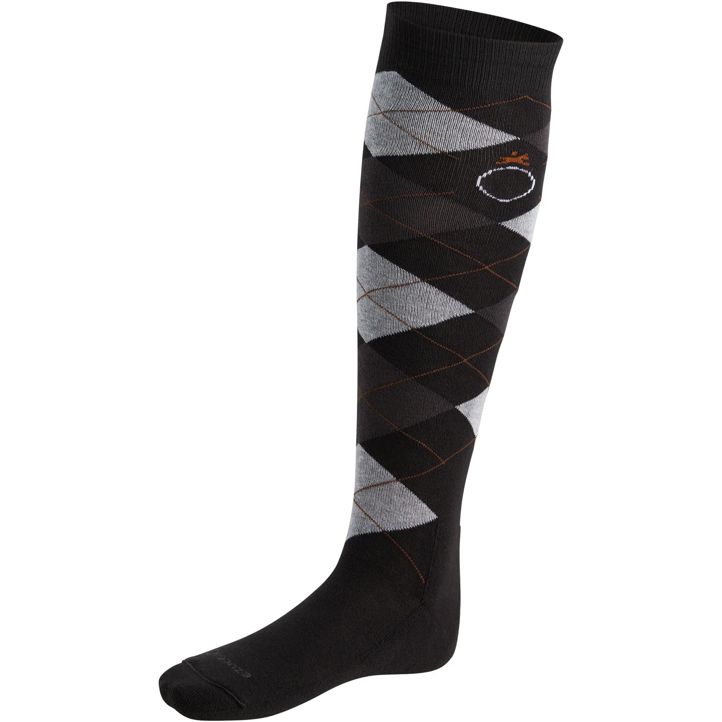 Argyle Adult Horse Riding Socks 2-Pair - Dark Grey/Mottled Grey/Camel 2/8