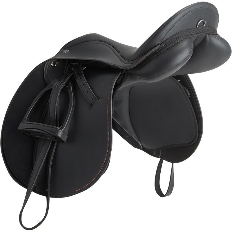 Selle polyvalente synthétique équipée équitation cheval SYNTHIA noir 17"5