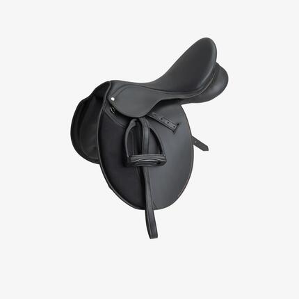 Selle polyvalente synthétique équipée équitation cheval SYNTHIA noir 17"5