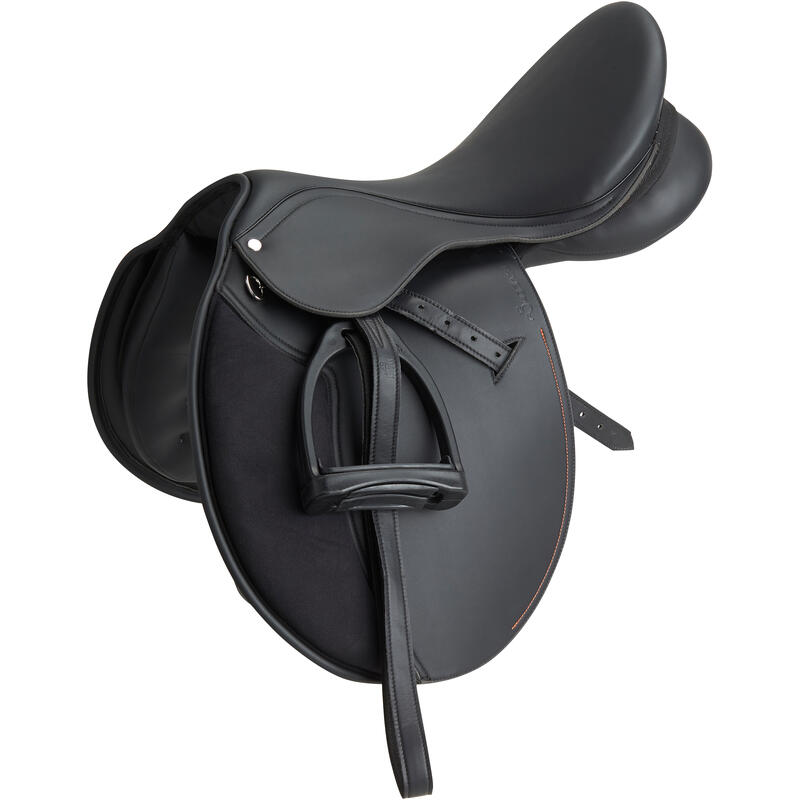 Silla polivalente sintética equipada equitación caballo poni SYNTHIA negro 16"5