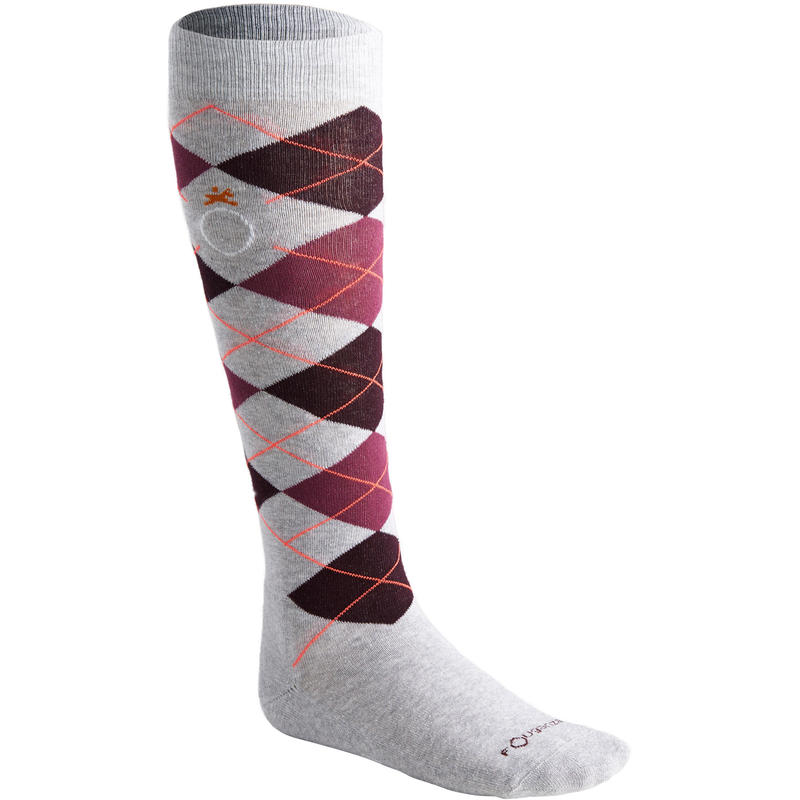 Chaussettes équitation femme LOSANGES prune, gris foncé et gris chiné x2 Chaussettes équitation femme LOSANGES prune, gris foncé et gris chiné x2