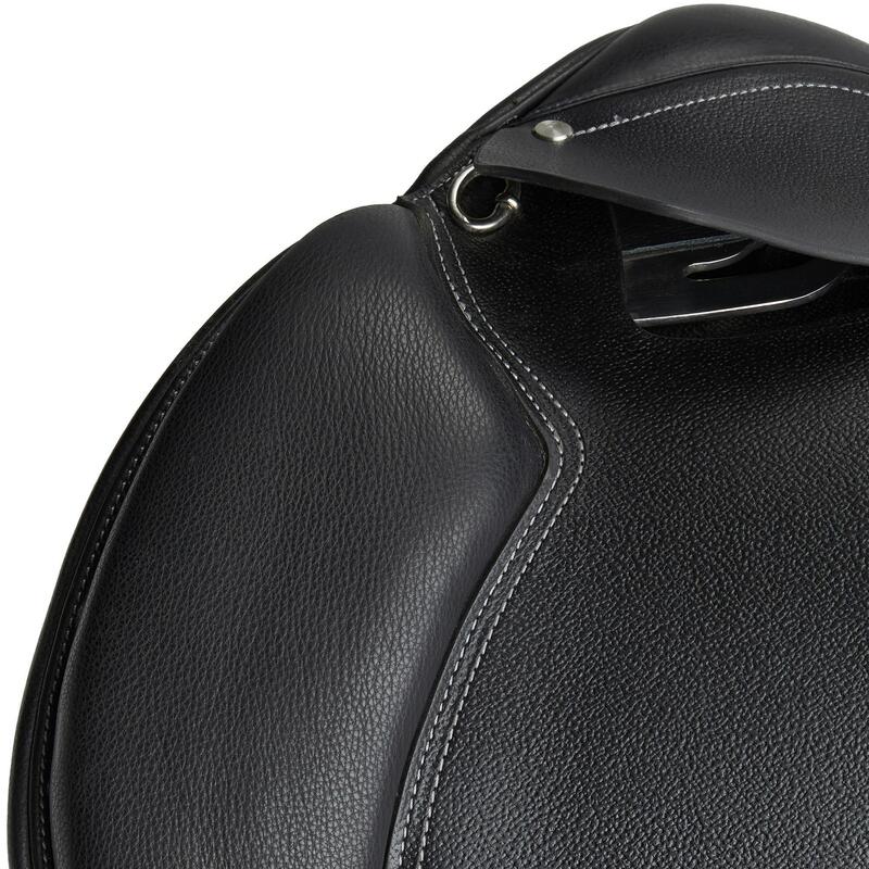 Selle polyvalente en cuir équipée équitation cheval et poney SCHOOLING noir 16"5