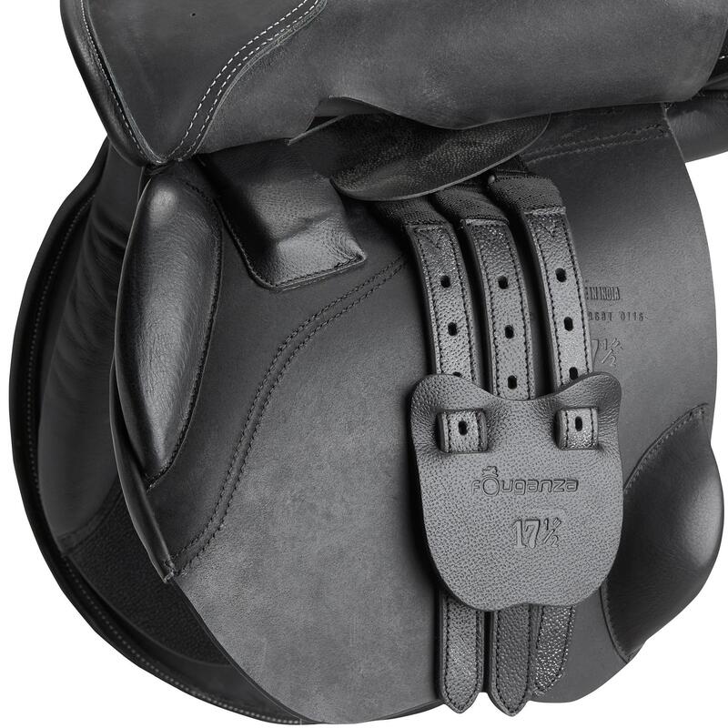 Selle polyvalente en cuir équipée équitation cheval SCHOOLING noir 17"5