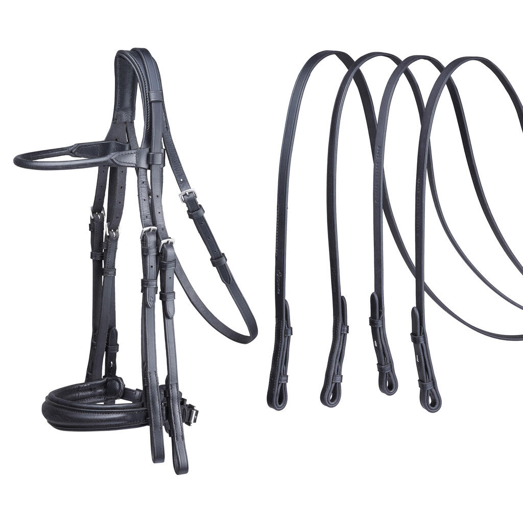 Paddock Horse Riding Bridle + Reins Set - Black