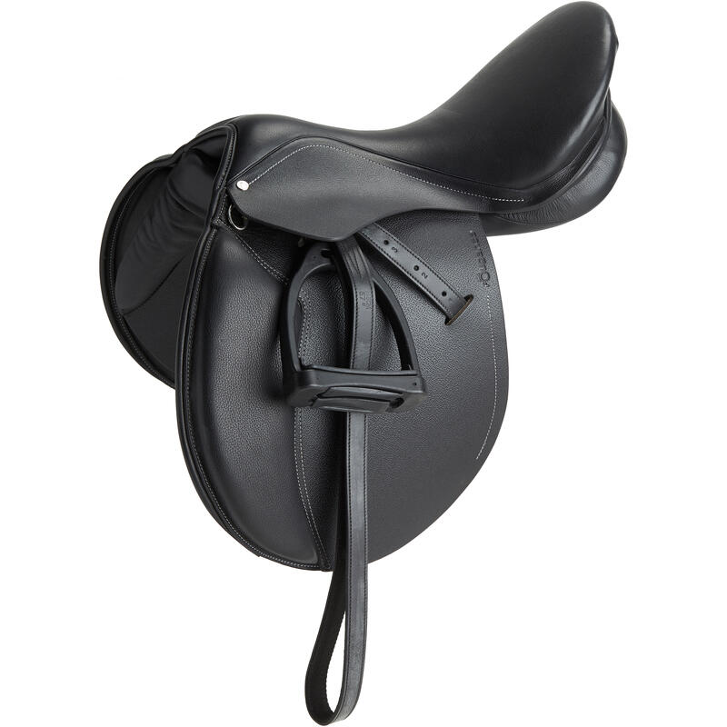 Sella polivalente cuoio equipaggiata SCHOOLING cavallo nera 17’’5