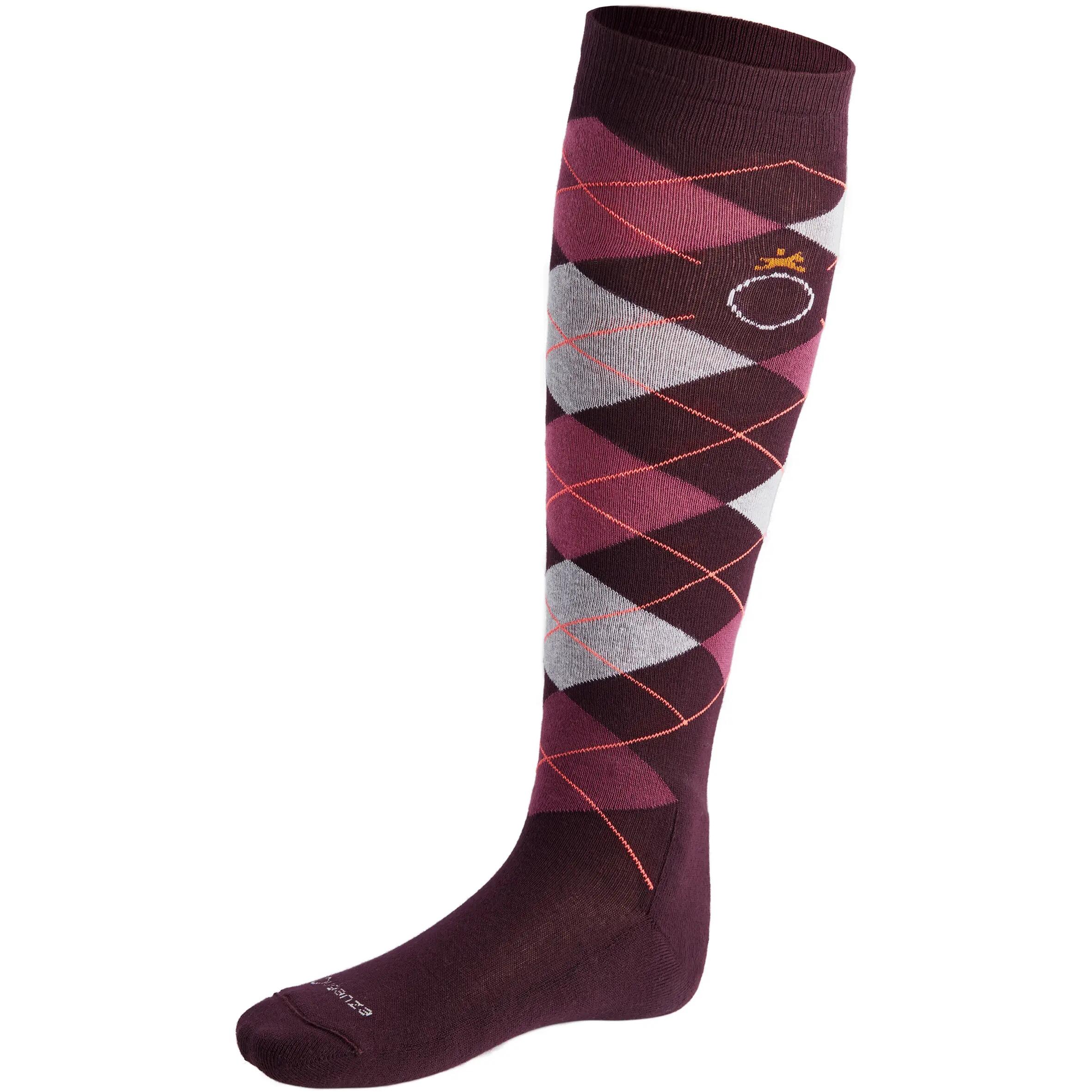 Losanges Women's Horse Riding Socks 2-Pack - Plum/Dark Grey/Mottled Grey 3/10