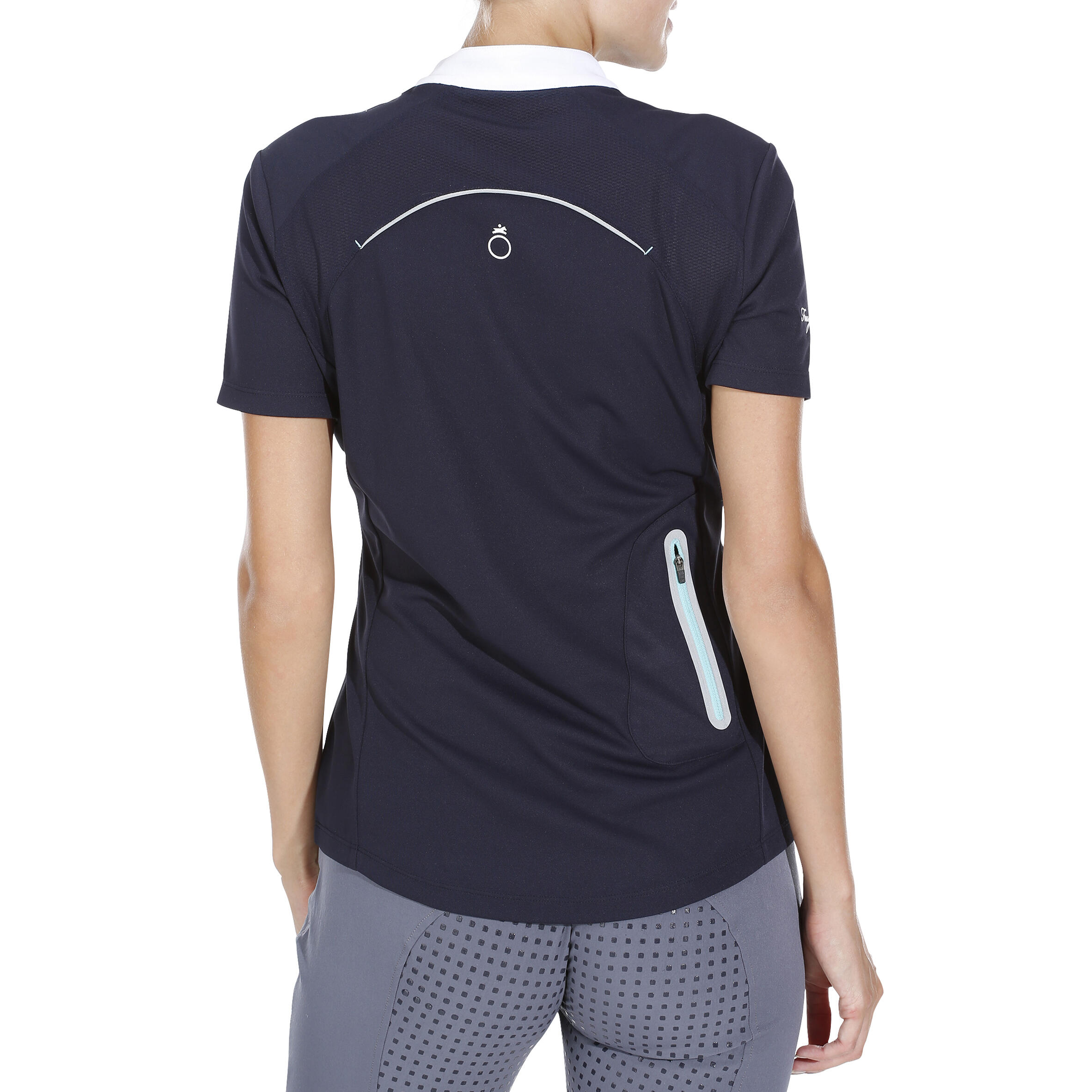 Training Mesh Women's Horse Riding Short Sleeve Polo Shirt - Navy Blue 4/14