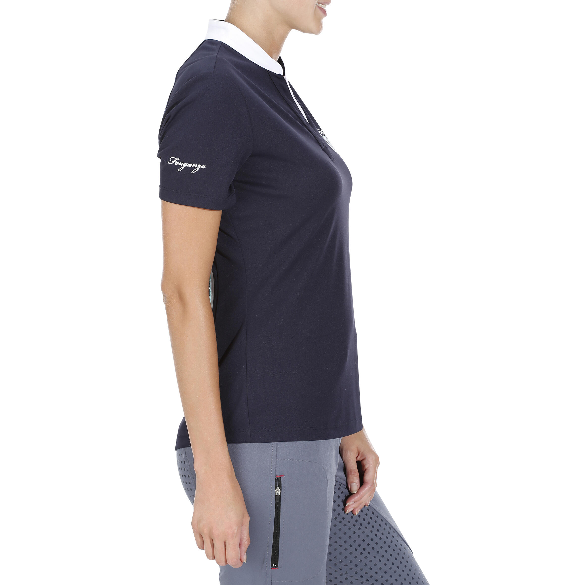 Training Mesh Women's Horse Riding Short Sleeve Polo Shirt - Navy Blue 3/14
