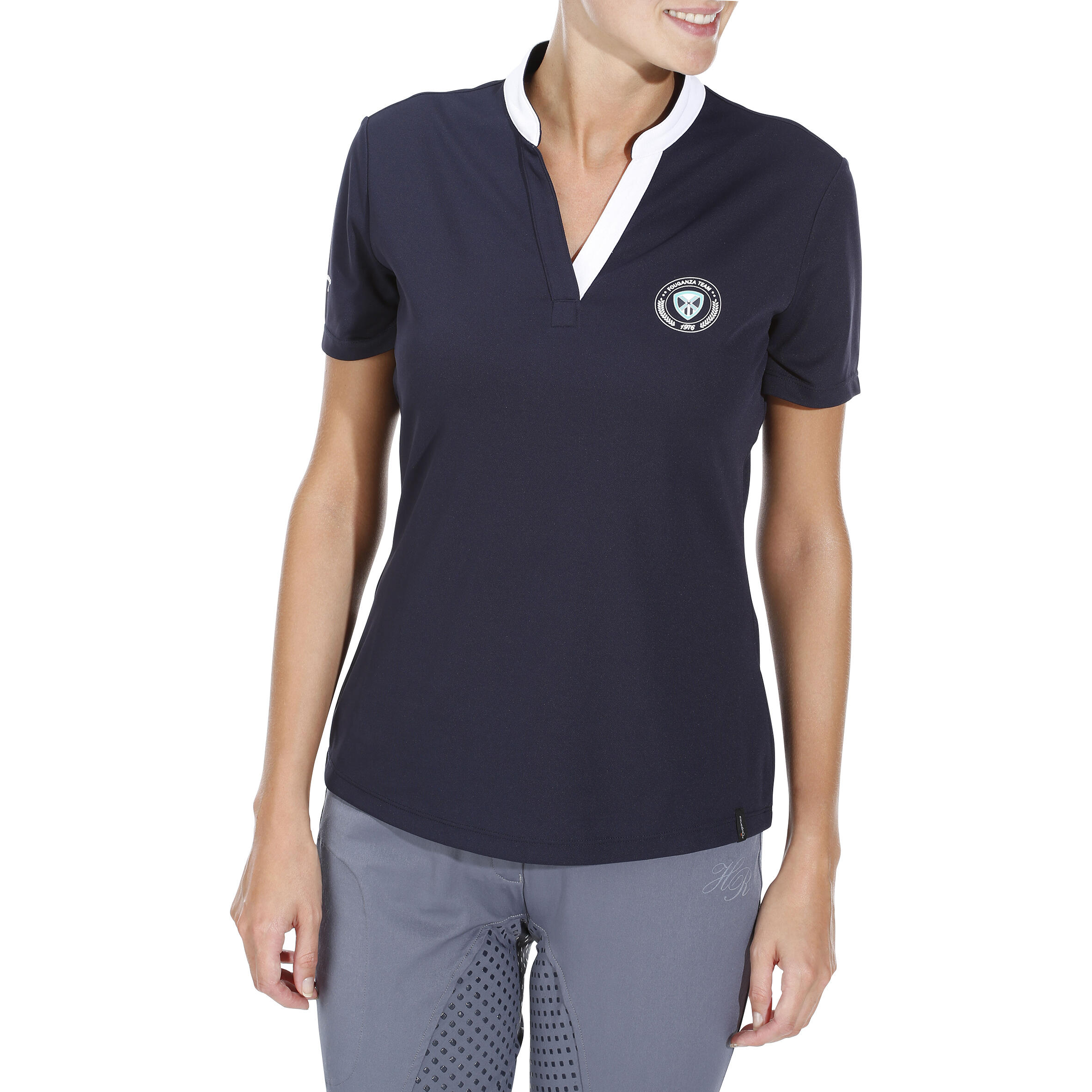 Training Mesh Women's Horse Riding Short Sleeve Polo Shirt - Navy Blue 2/14