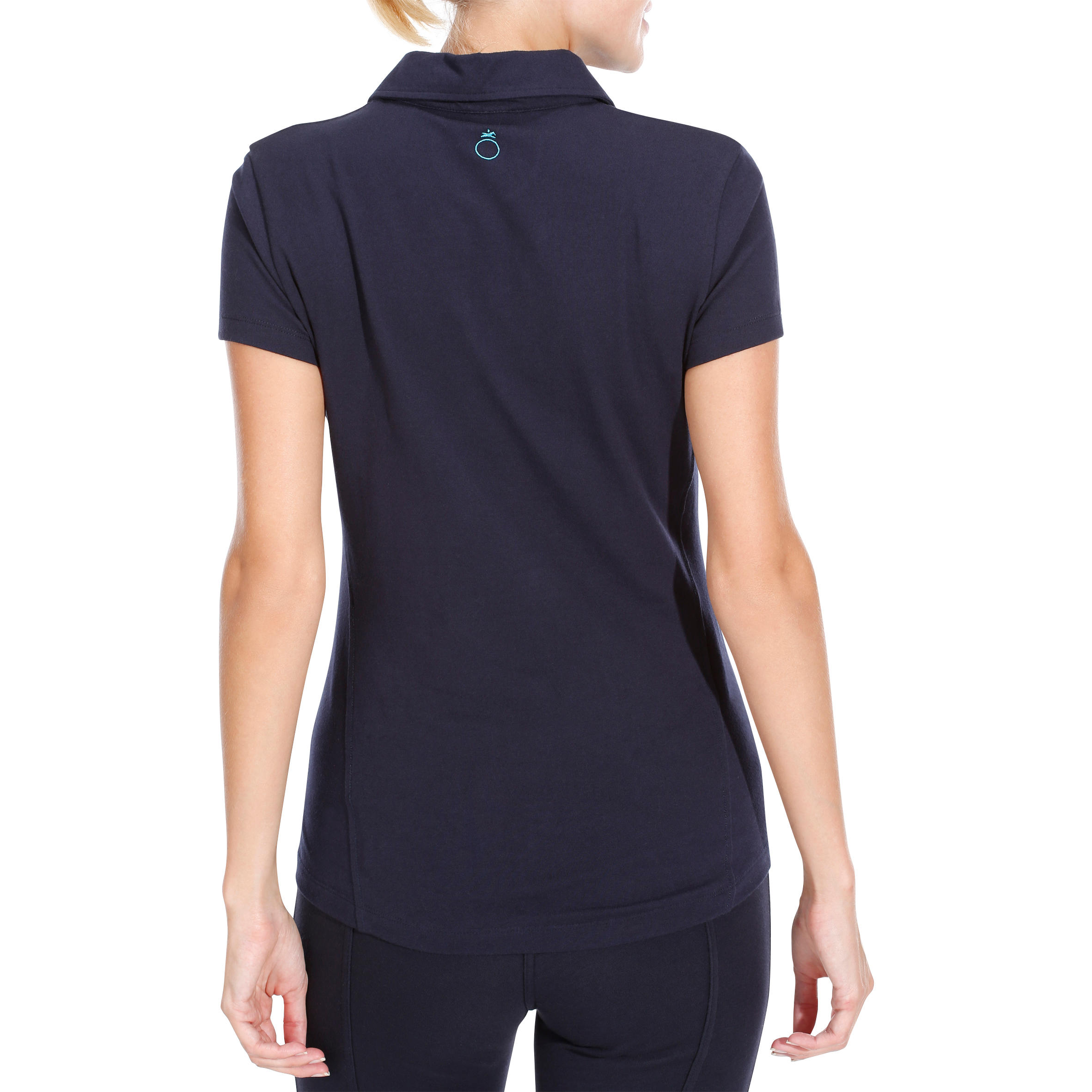 Flower Women's Short-Sleeved Riding Shirt Embroidered Turquoise Pocket - Navy 4/13