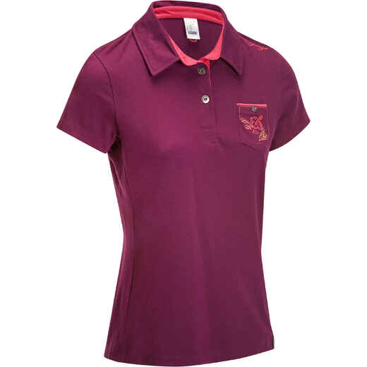 
      Flower Women's Short-Sleeved Horse Riding Shirt Embroidered Pink Pocket - Plum
  