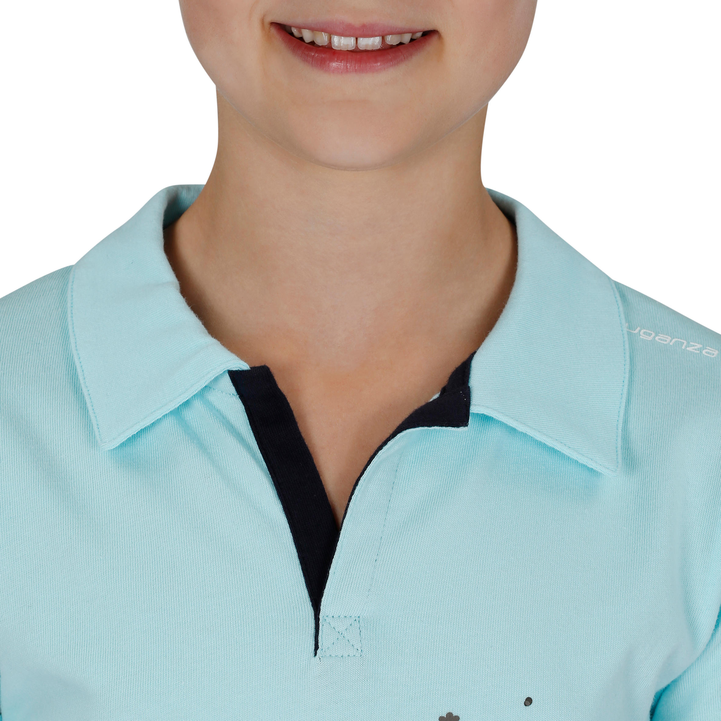 Flower Power Children's Short-Sleeved Horse Riding Polo Shirt - Sky Blue 6/13