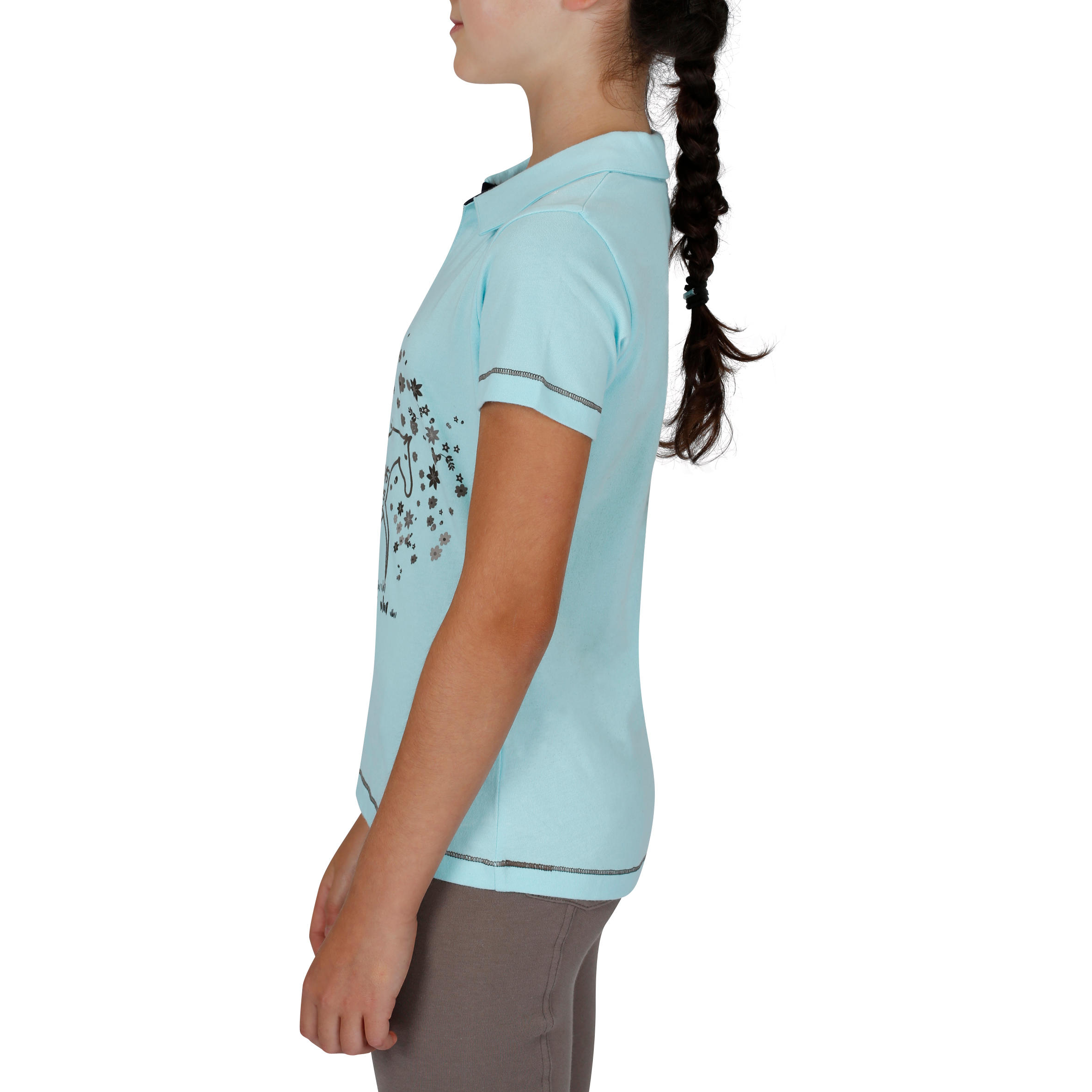Flower Power Children's Short-Sleeved Horse Riding Polo Shirt - Sky Blue 5/13