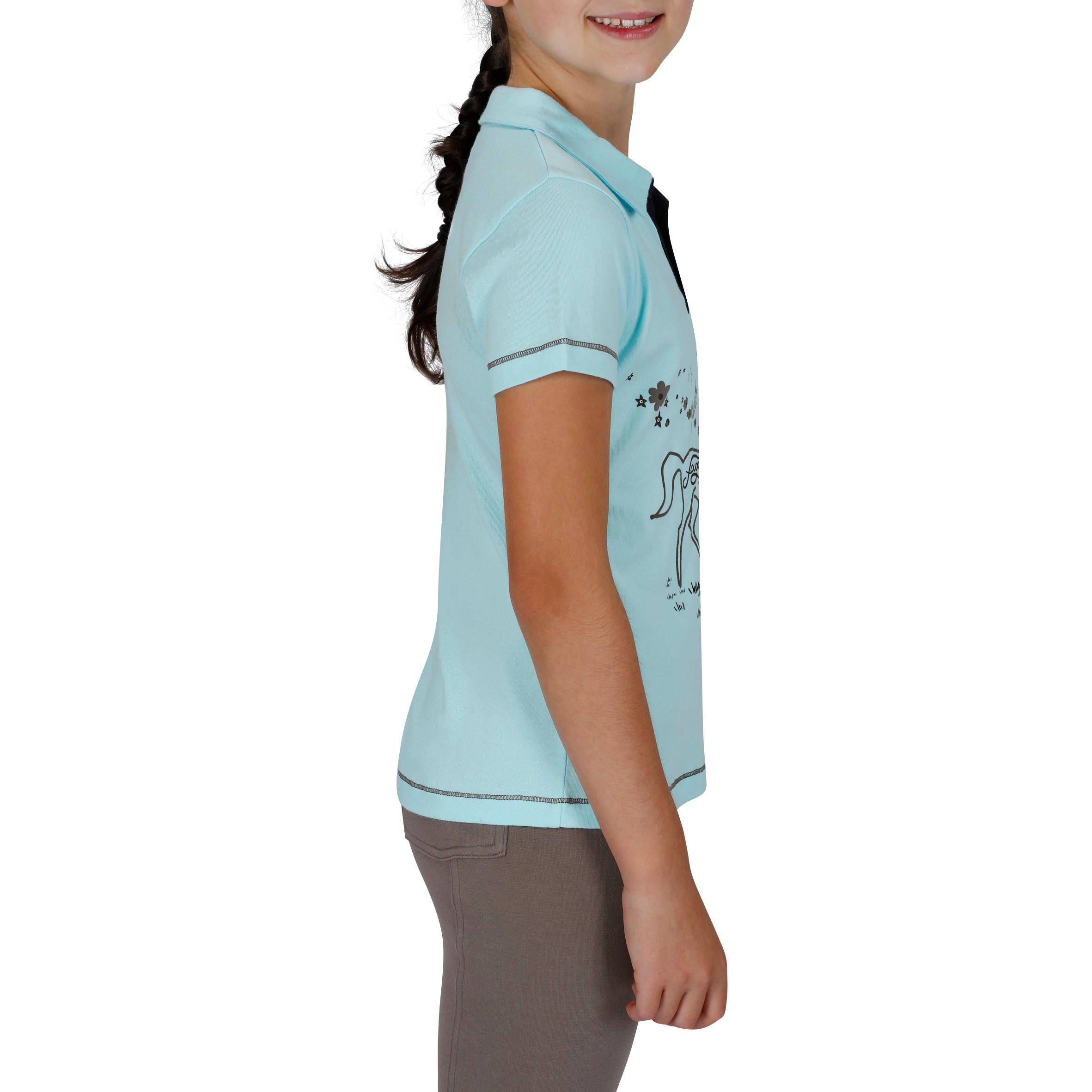 Flower Power Children's Short-Sleeved Horse Riding Polo Shirt - Sky Blue 3/13