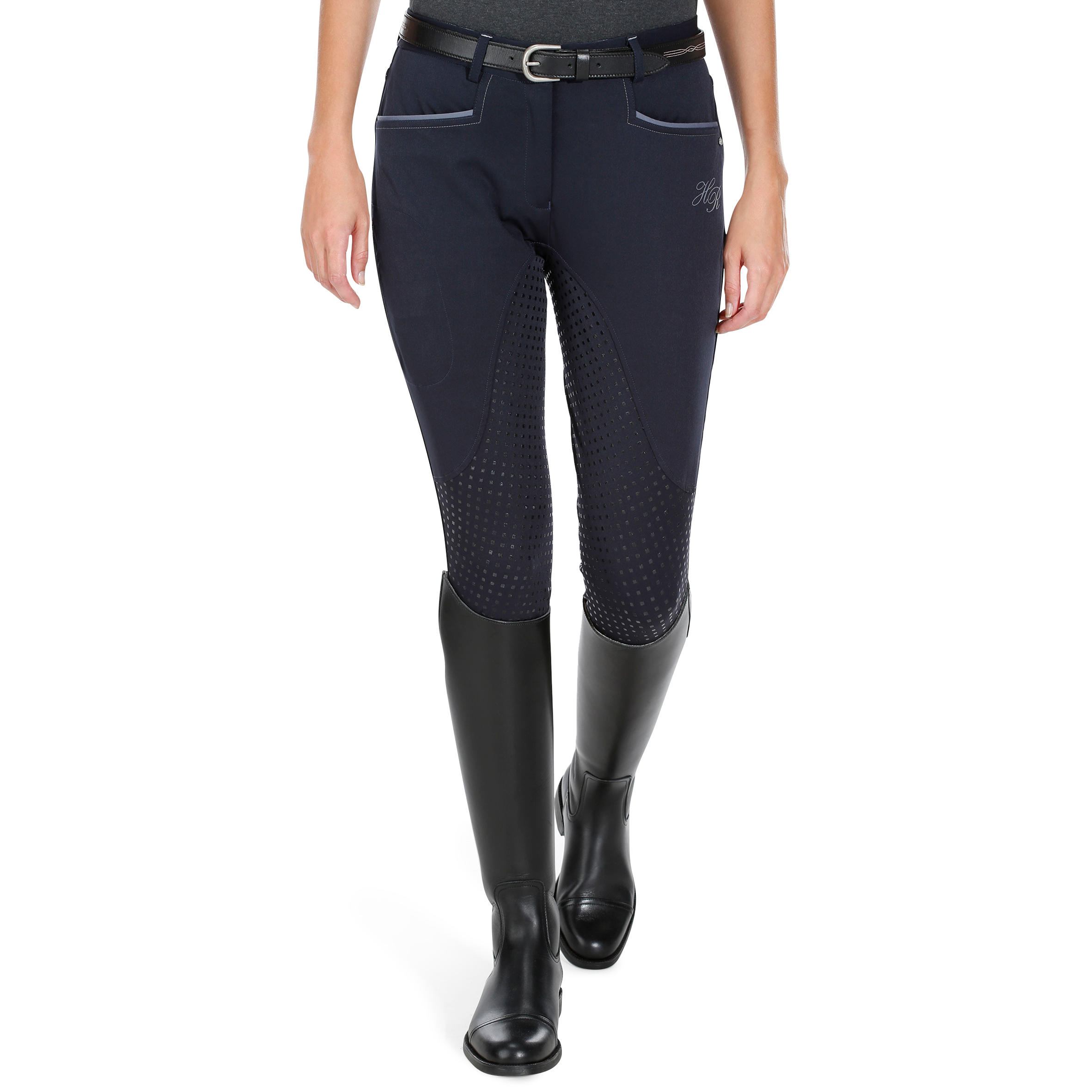 Training Light Women's Horse Riding Jodhpurs With Silicone Patches - Navy Blue 3/21