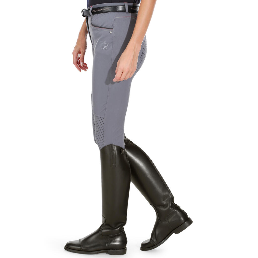 Women's Lightweight Training Horse Riding Jodhpurs With Silicone Patches - Grey