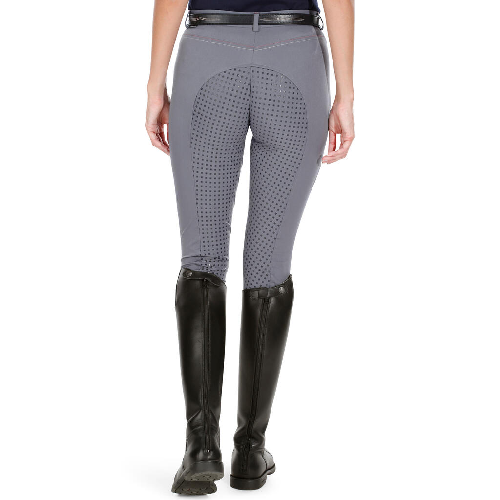 Women's Lightweight Training Horse Riding Jodhpurs With Silicone Patches - Grey