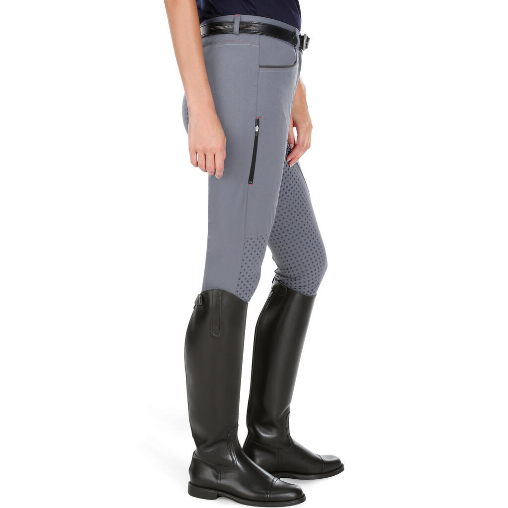 Women's Lightweight Training Horse Riding Jodhpurs With Silicone Patches - Grey