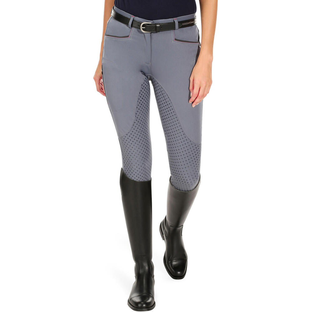 Women's Lightweight Training Horse Riding Jodhpurs With Silicone Patches - Grey