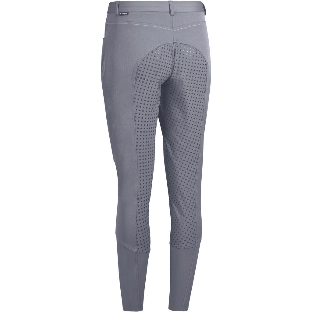 Women's Lightweight Training Horse Riding Jodhpurs With Silicone Patches - Grey