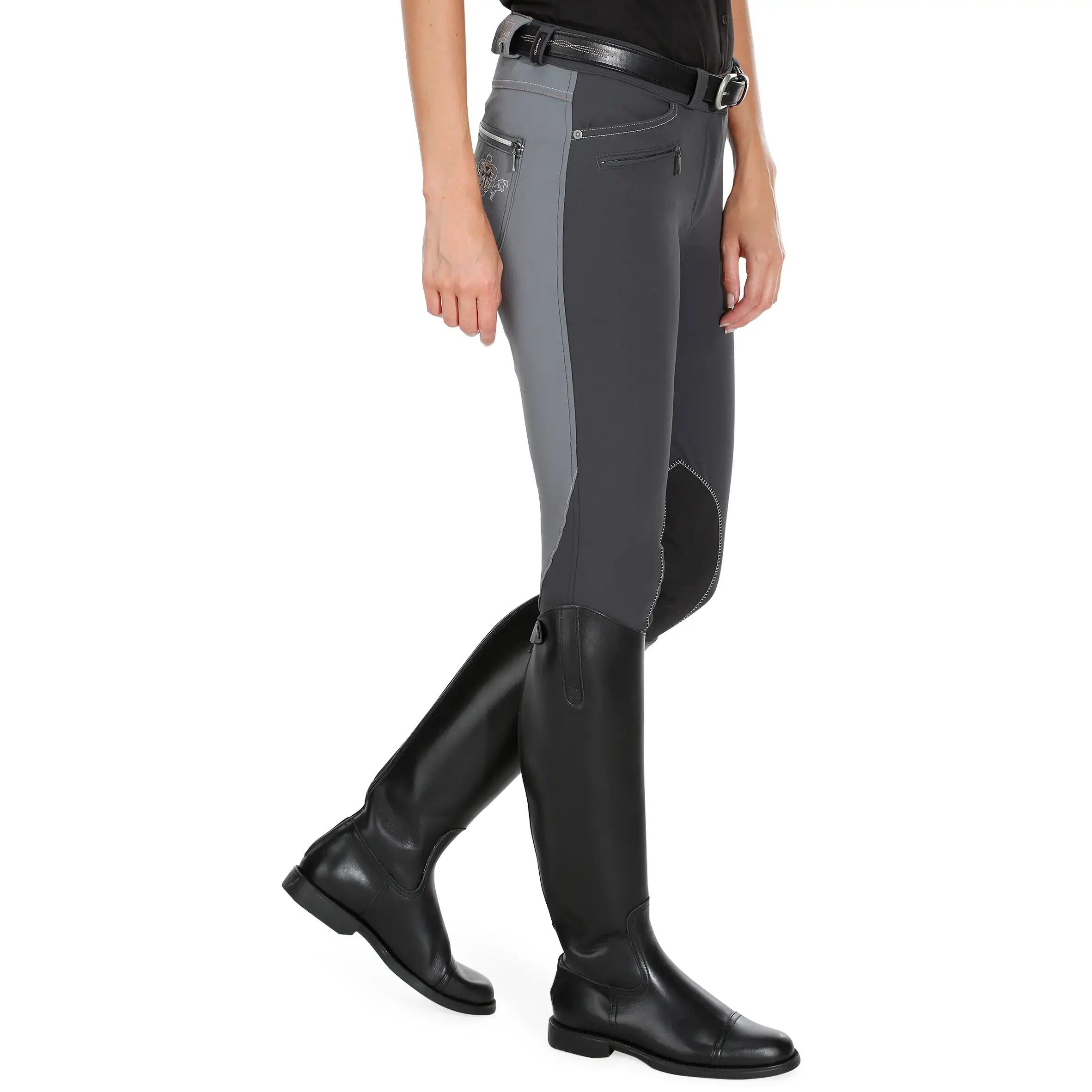 Performer 500 Women's Horse Riding Jodhpurs - Grey/Camel 4/20