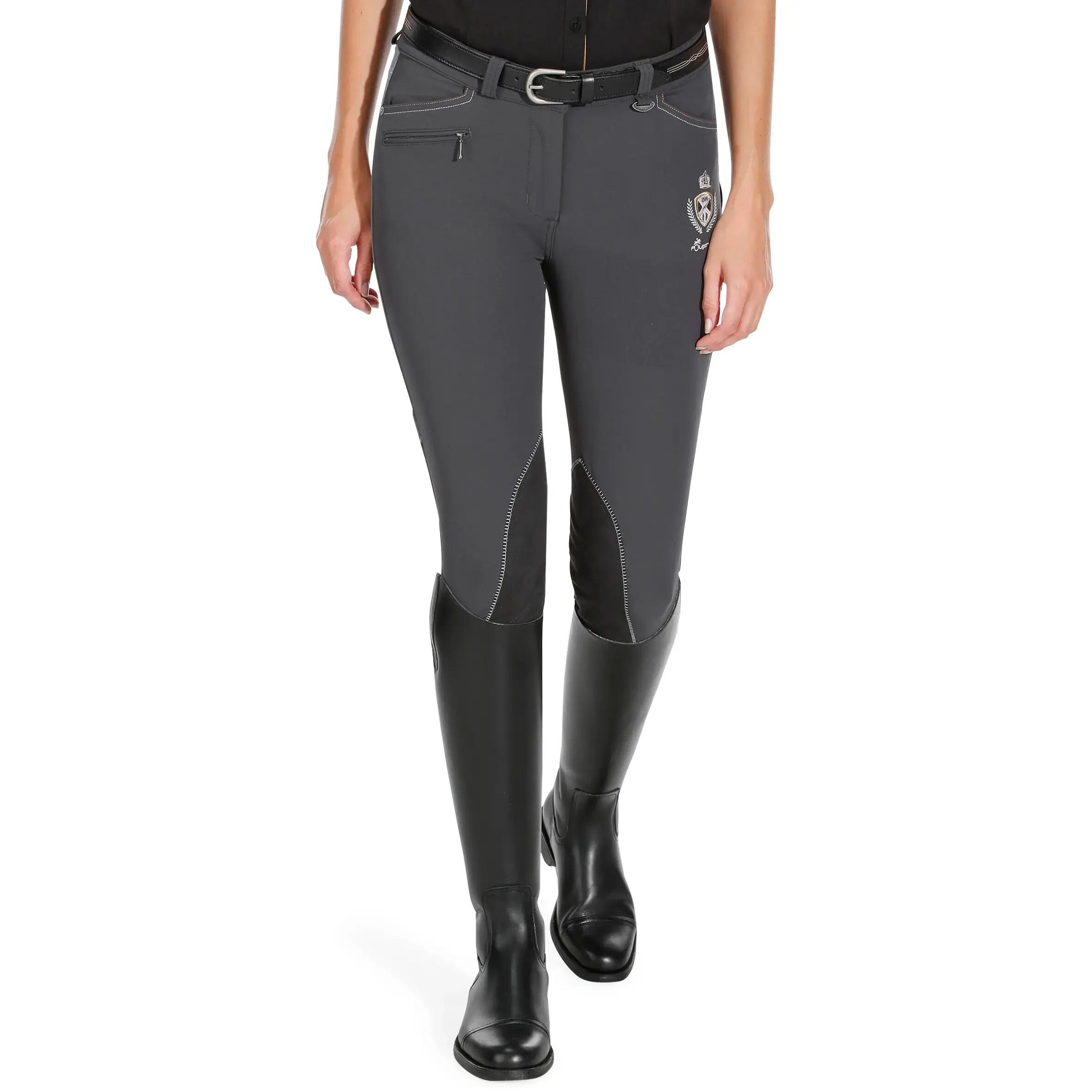 Performer 500 Women's Horse Riding Jodhpurs - Grey/Camel 3/20