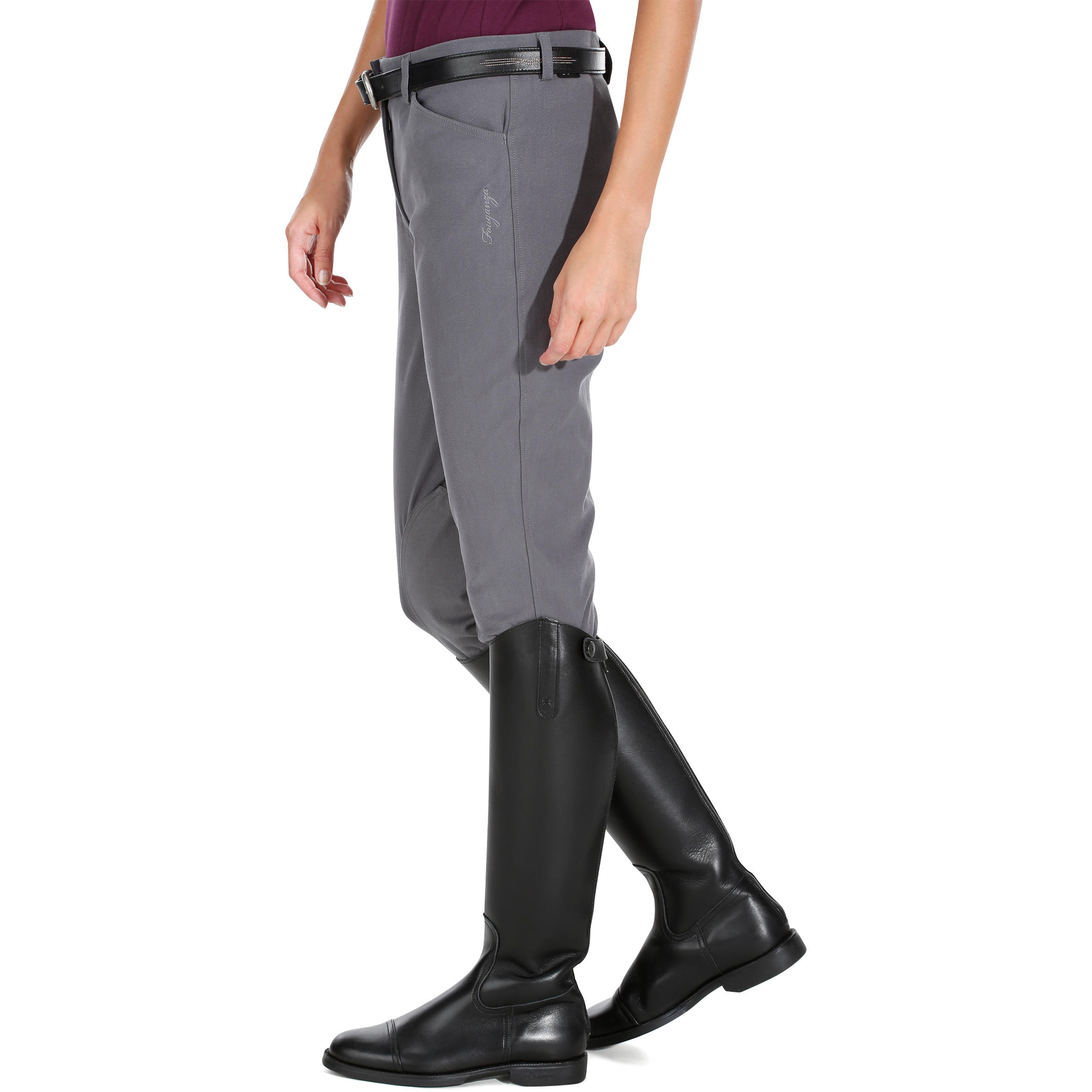 BR500 Women's Horse Riding Suede Patch Jodhpurs - Grey 7/18