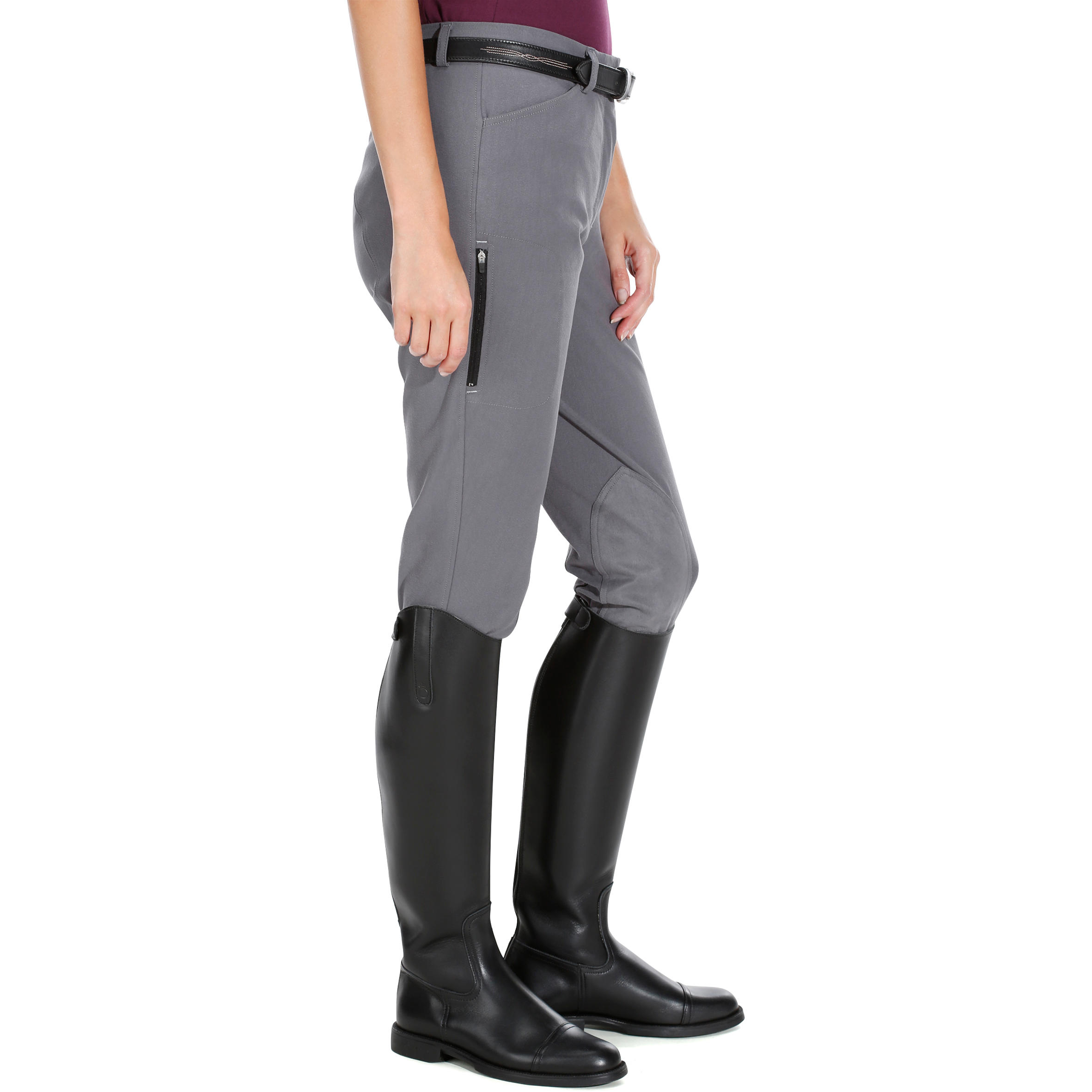 BR500 Women's Horse Riding Suede Patch Jodhpurs - Grey 4/18