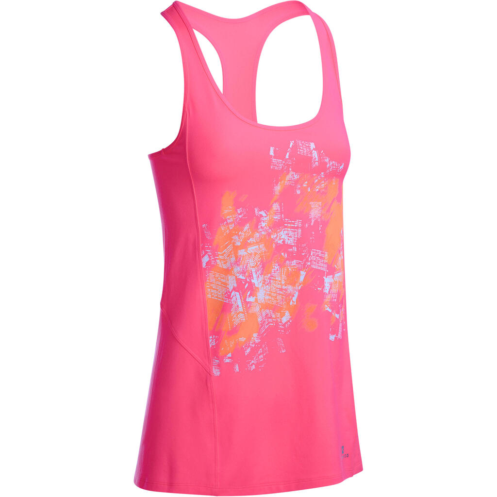 Energy Women's Long Cardio Fitness Tank Top - Pink with Print