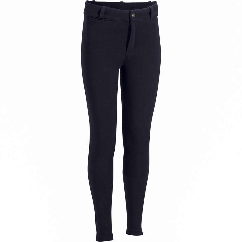 RIDING WEAR JUNIOR Horse Riding - 140 Patch Jodhpurs - Navy FOUGANZA - Horse Riding Clothes
