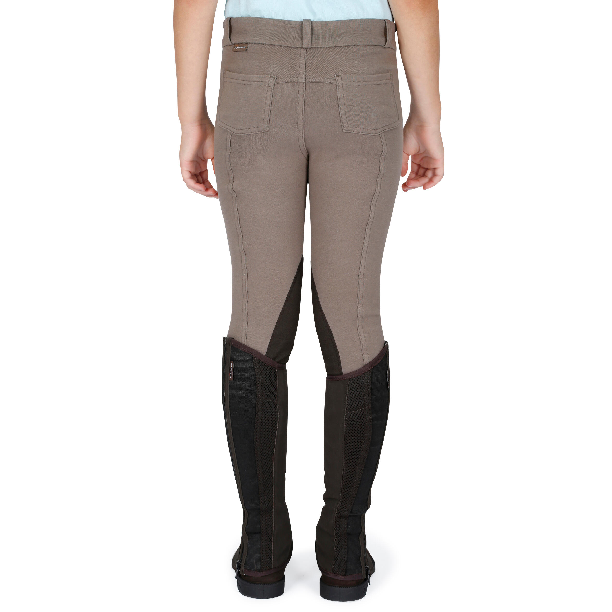 140 Kids' Horse Riding Patch Jodhpurs - Brown 4/16