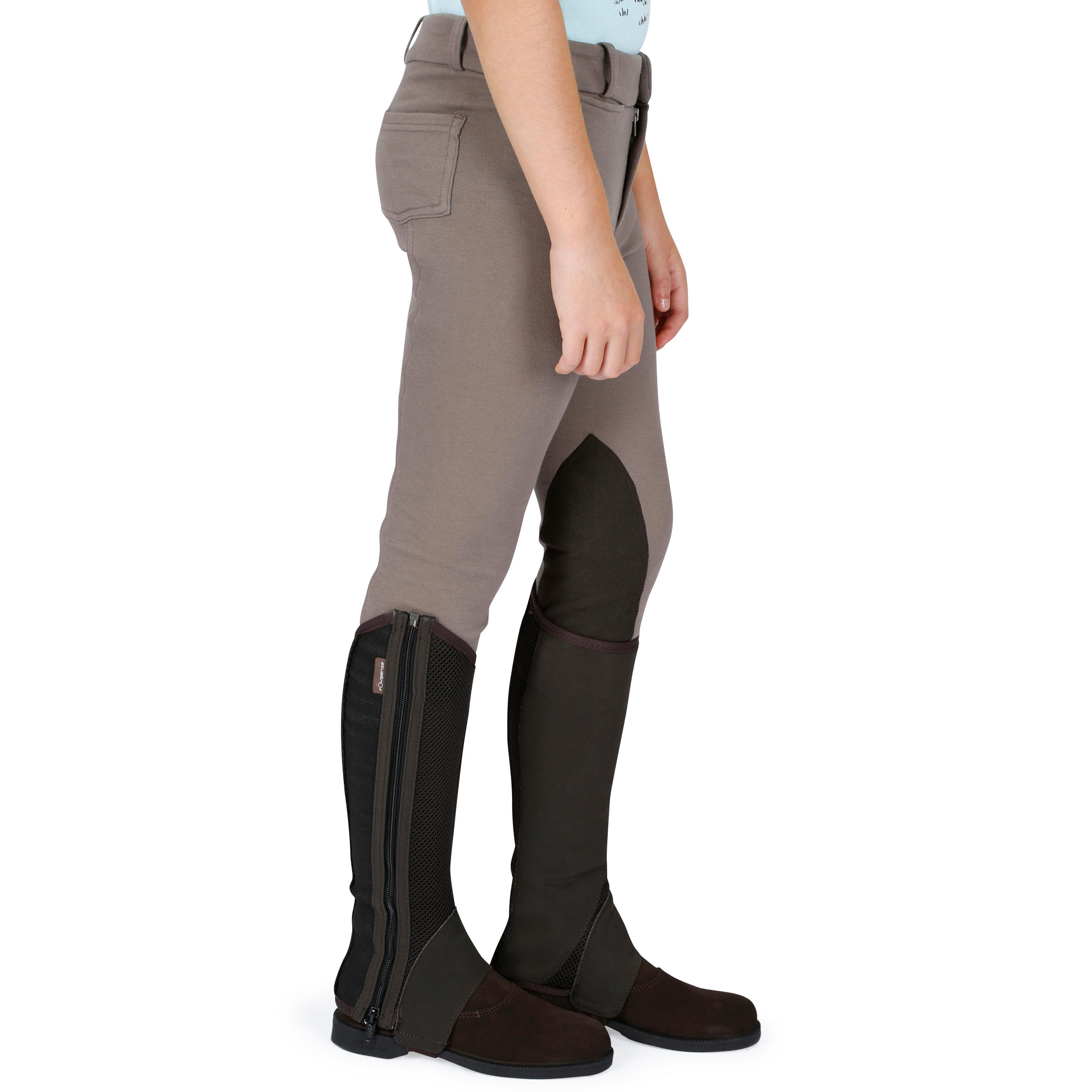 140 Kids' Horse Riding Patch Jodhpurs - Brown 3/16