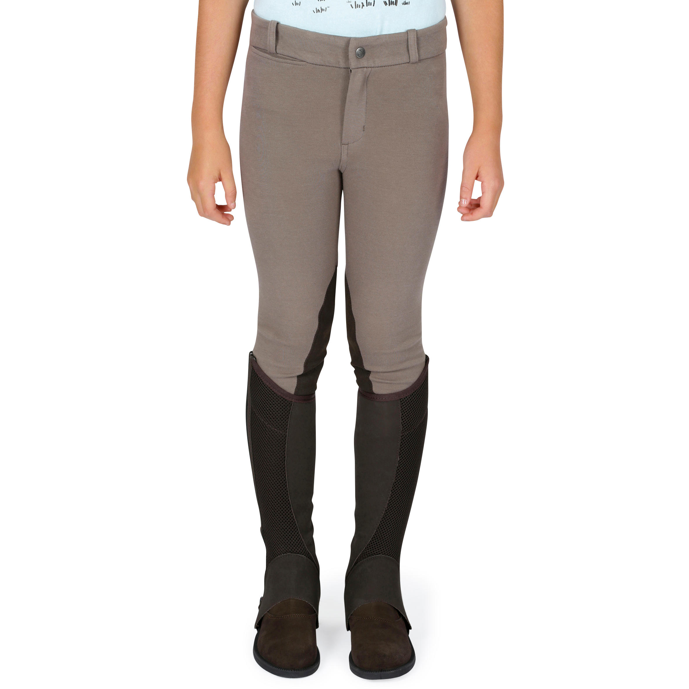 140 Kids' Horse Riding Patch Jodhpurs - Brown 2/16