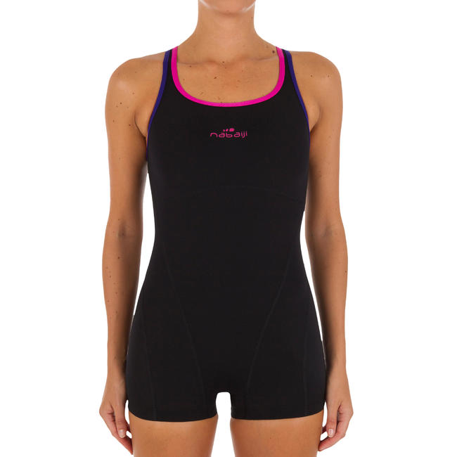 Women Swimming Costume shorty Black Pink