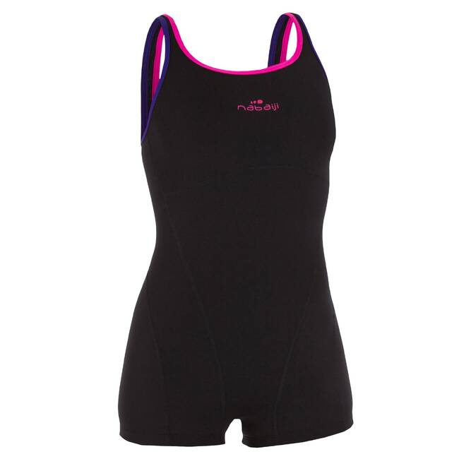 Kamiye Women's Chlorine Resistant One-Piece Shorty Swimsuit Black