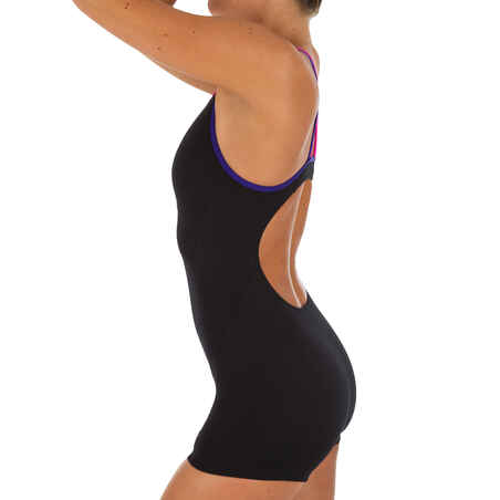 Kamiye Women's Chlorine Resistant One-Piece Shorty Swimsuit Black