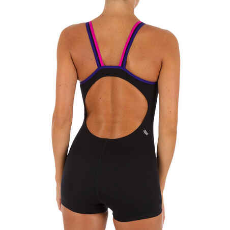 Kamiye Women's Chlorine Resistant One-Piece Shorty Swimsuit Black