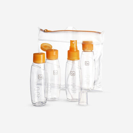 Flaskor 100 ml godkända för handbagage för resa och vandring – set med fyra