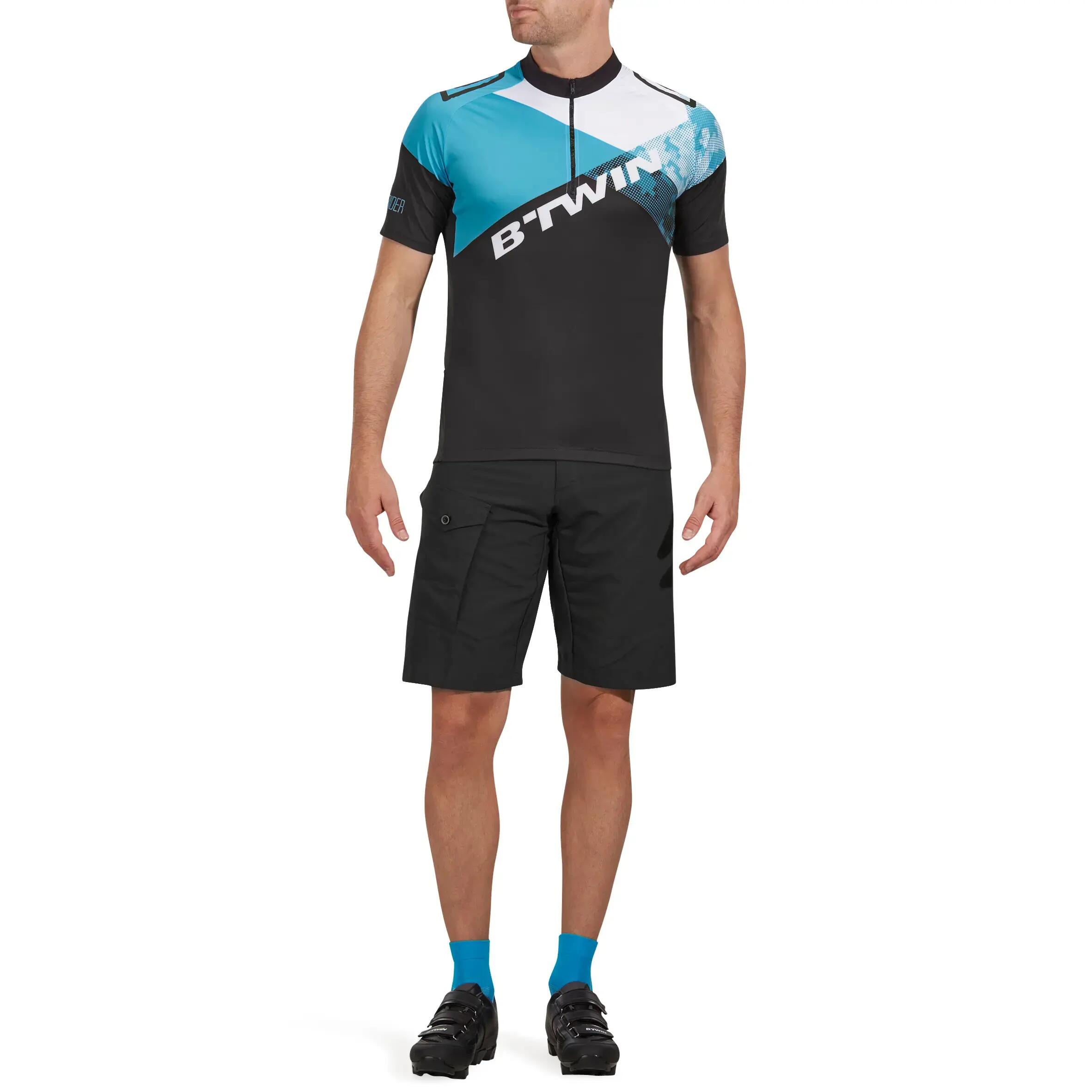 500 Short-Sleeved Mountain Bike Jersey - Graphic Black/Blue 6/13