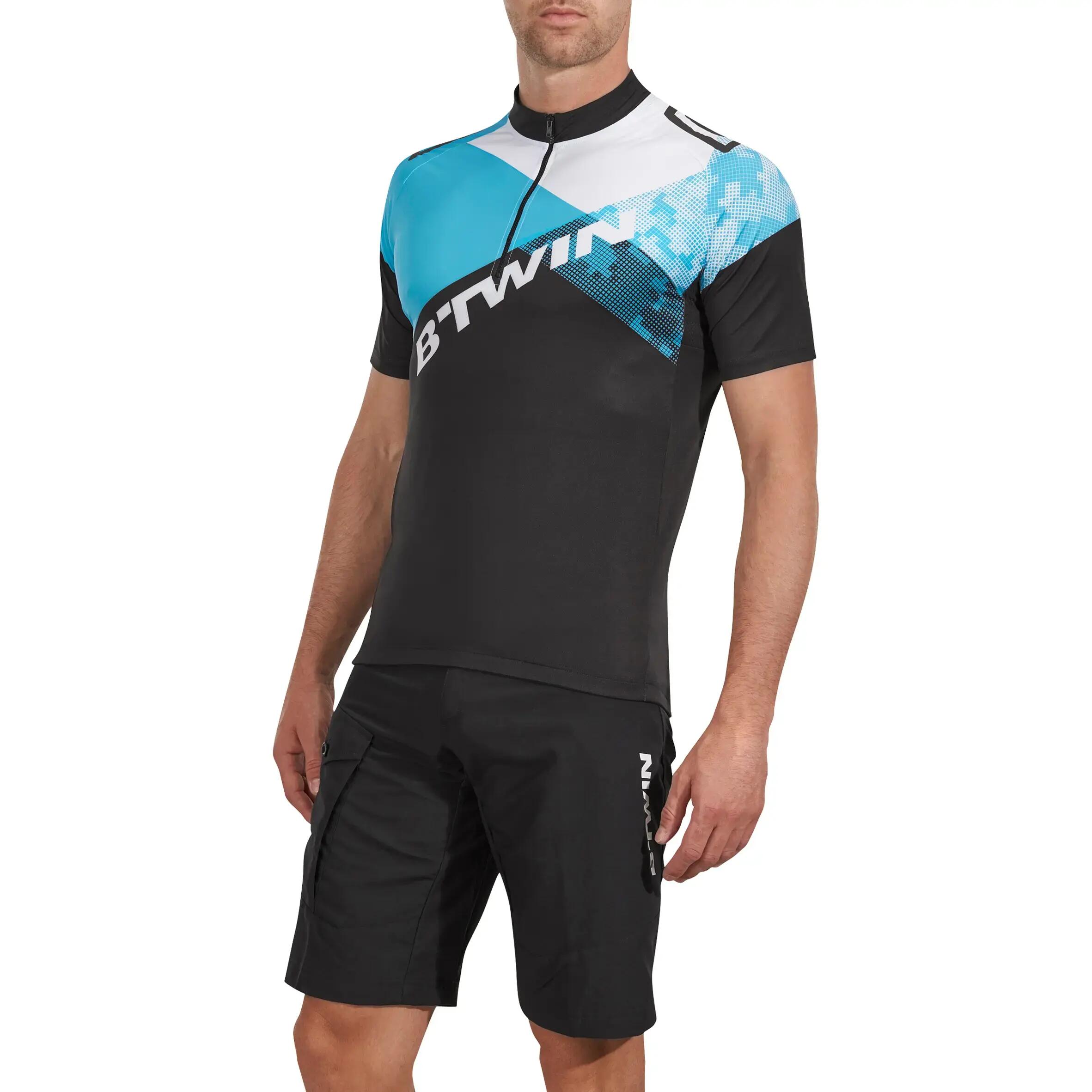 500 Short-Sleeved Mountain Bike Jersey - Graphic Black/Blue 5/13