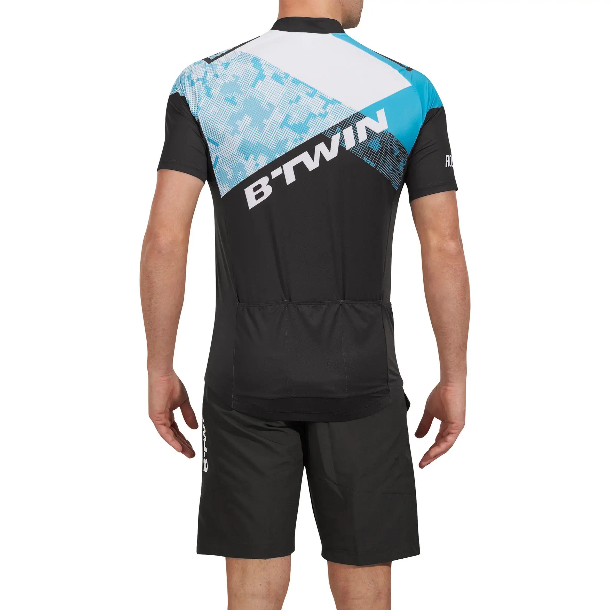 500 Short-Sleeved Mountain Bike Jersey - Graphic Black/Blue 4/13