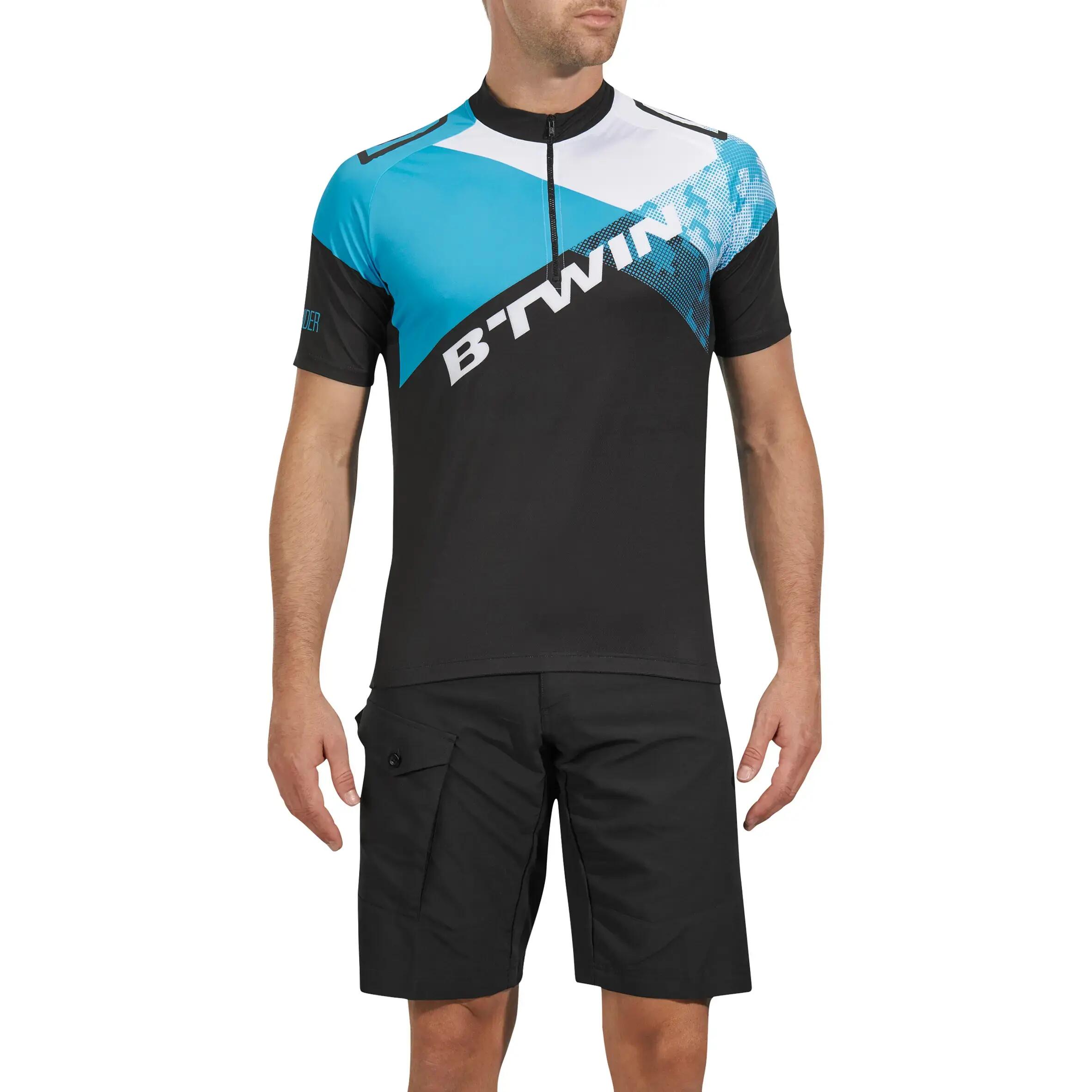 500 Short-Sleeved Mountain Bike Jersey - Graphic Black/Blue 2/13