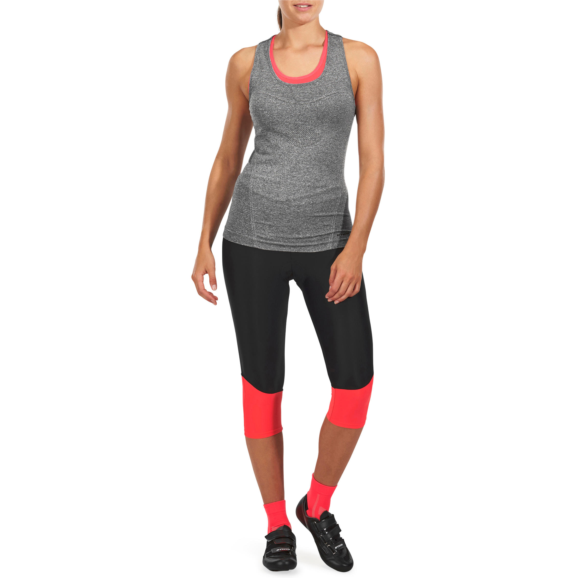 500 Women's Mountain Bike Bibless Cropped Bottoms - Black/Pink 6/9