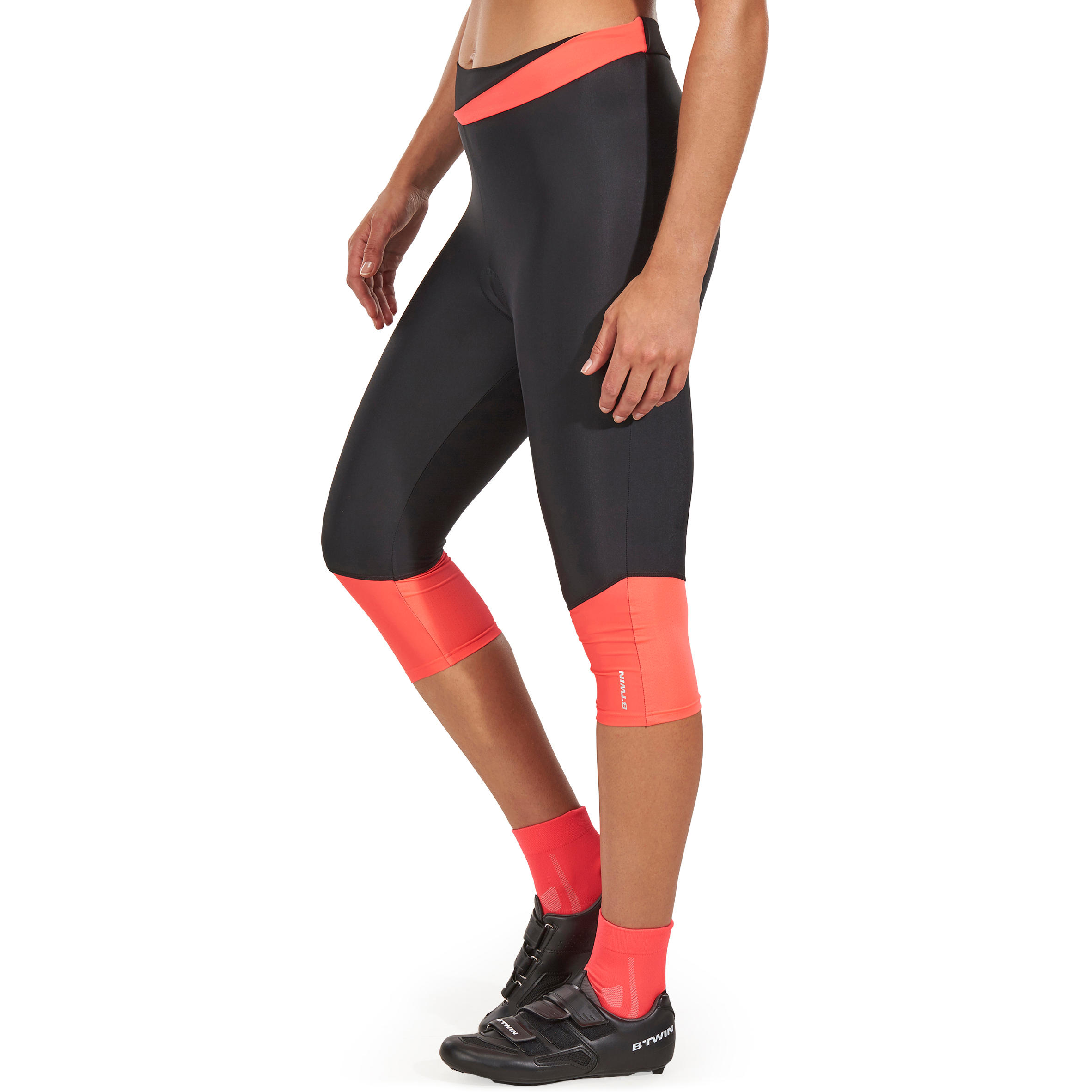 500 Women's Mountain Bike Bibless Cropped Bottoms - Black/Pink 5/9