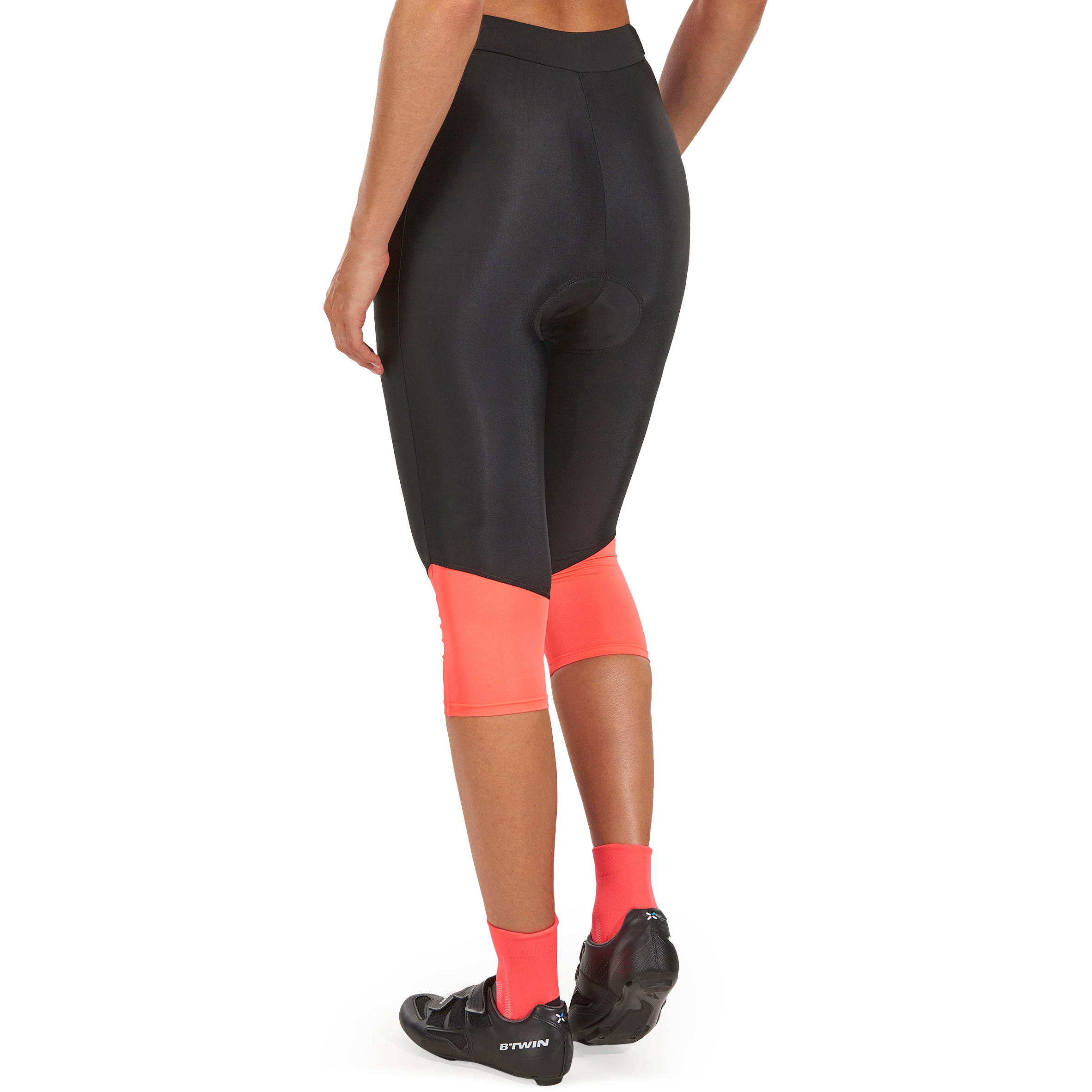 500 Women's Mountain Bike Bibless Cropped Bottoms - Black/Pink 4/9
