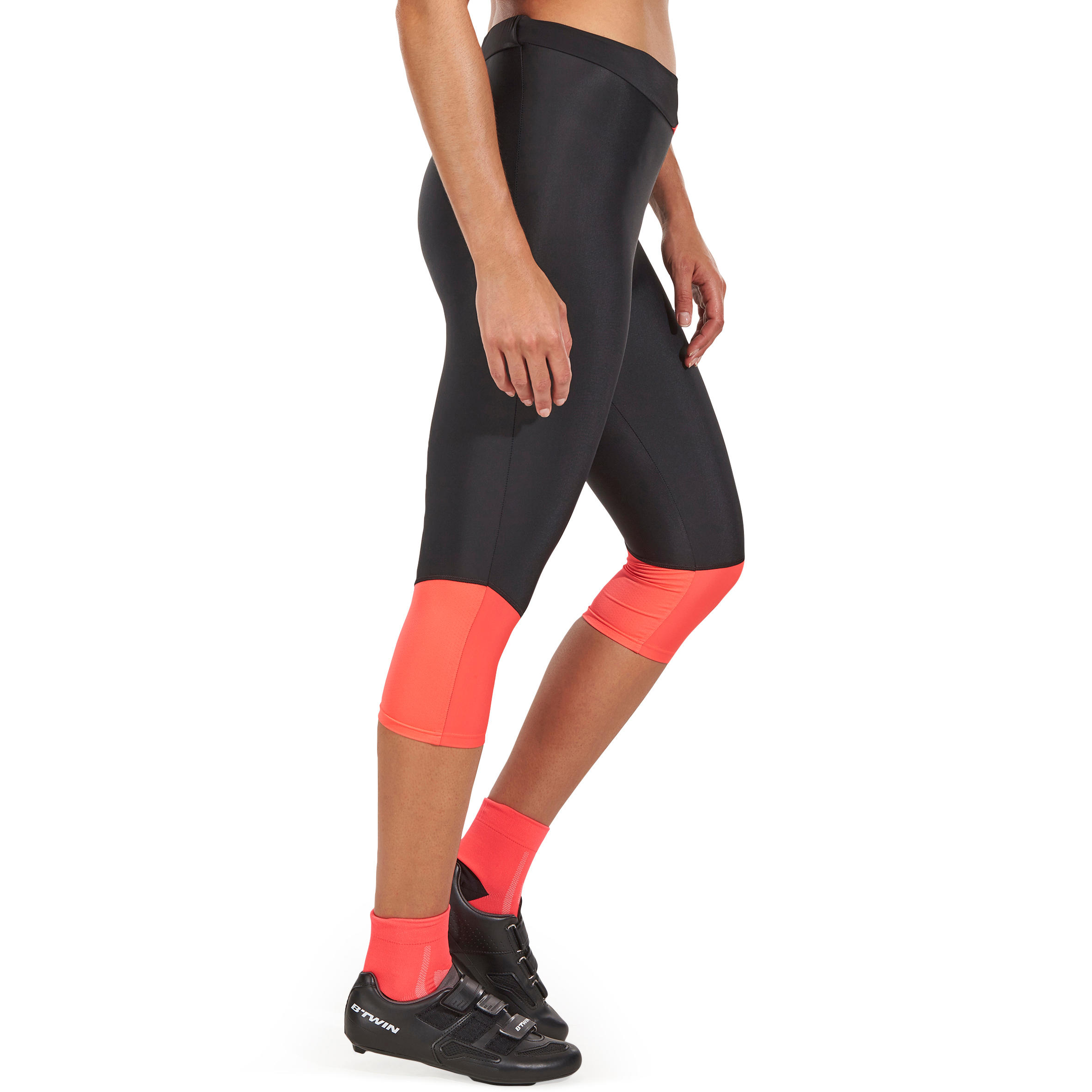 500 Women's Mountain Bike Bibless Cropped Bottoms - Black/Pink 3/9