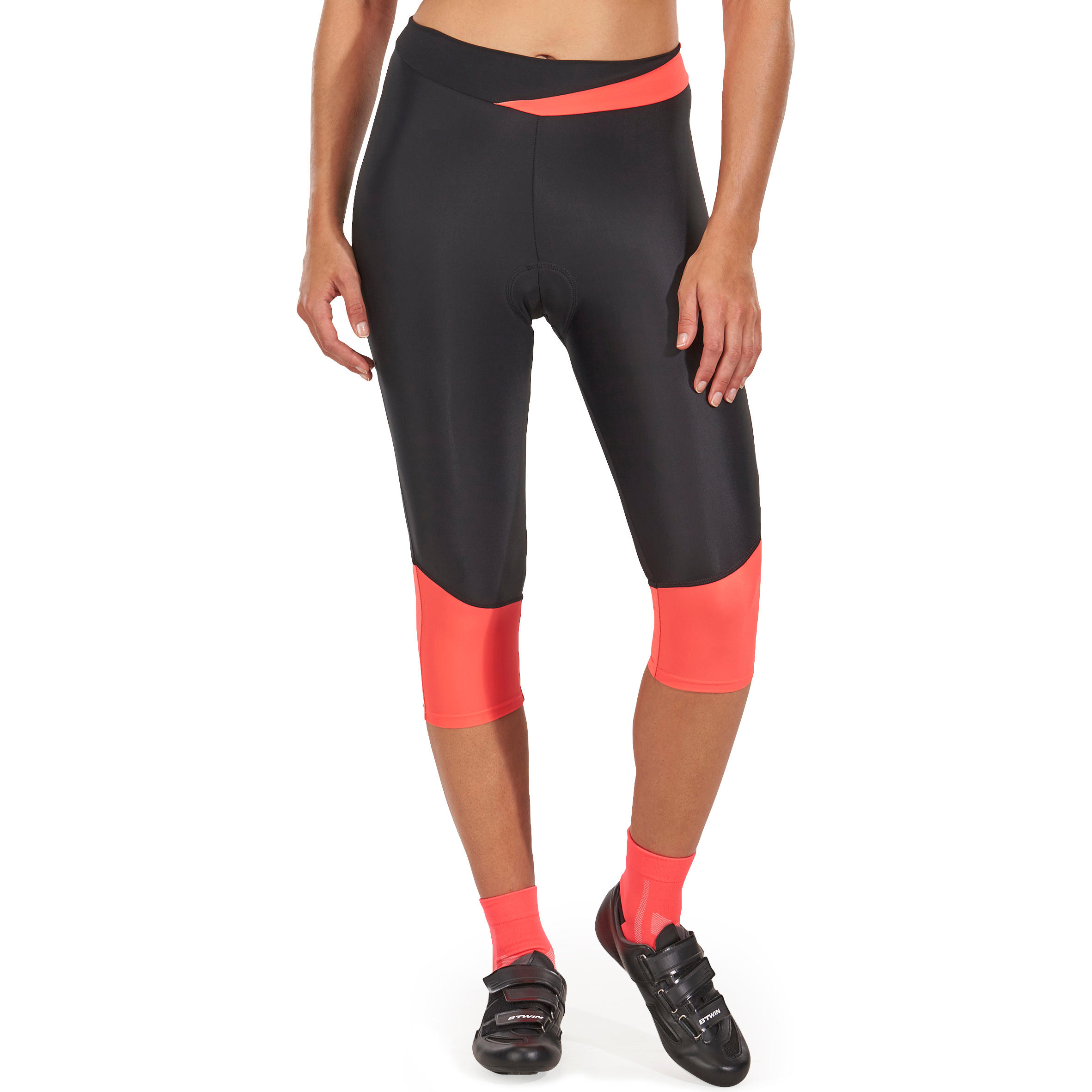 500 Women's Mountain Bike Bibless Cropped Bottoms - Black/Pink 2/9