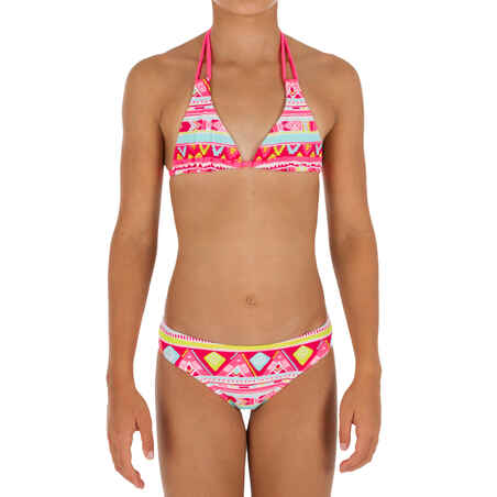 Girls' Two-Piece Triangle Bikini Swimsuit - Geo Pink